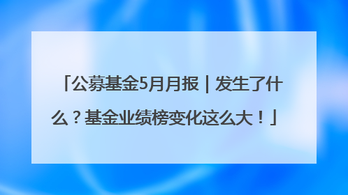 公募基金5月月报｜发生了什么？基金业绩榜变化这么大！