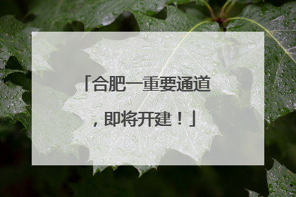 合肥一重要通道，即将开建！